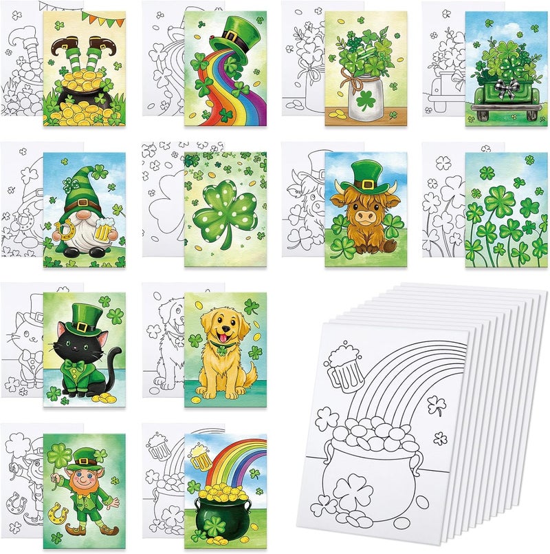 Anseal 12 Packs St. Patrick's Day Pre Drawn Canvas to Paint, 5" X 7" Pre Printed Canvas for Painting, Pre Stretched Canvas Outline Painting Boards for Paint Lovers, Party Favor - Image 1